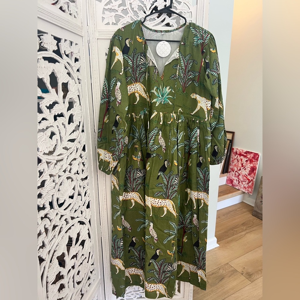 Boutique Dress Verdigris Collection-Tropical Long Sleeve Dress